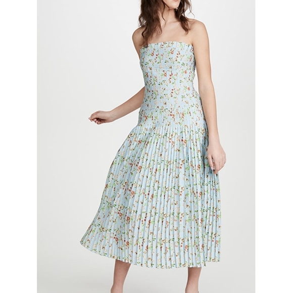 AMUR | Linen-Blend Strapless Midi Dress - Picture 3 of 14